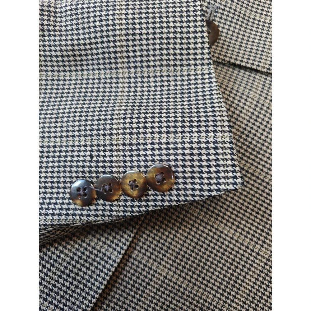 Mark Shale Mens Wool Sports Coat 42R Beige Houndstooth USA 2 Button Blazer B503